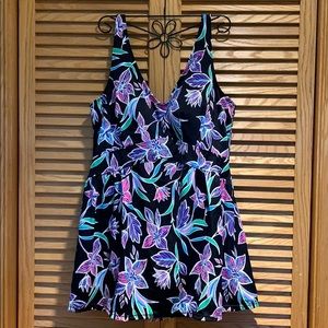 Black Floral Bathing Suit - Swim Dress - Size 16W